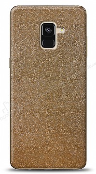 Dafoni Samsung Galaxy A8 Plus 2018 Gold Parlak Simli Telefon Kaplama