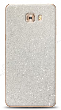 Dafoni Samsung Galaxy C9 Pro Beyaz Parlak Simli Telefon Kaplama