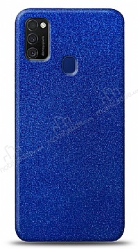 Dafoni Samsung Galaxy M21 Mavi Parlak Simli Telefon Kaplama