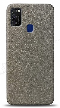 Dafoni Samsung Galaxy M21 Silver Parlak Simli Telefon Kaplama