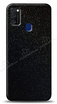Dafoni Samsung Galaxy M21 Siyah Parlak Simli Telefon Kaplama