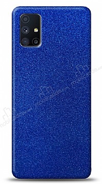 Dafoni Samsung Galaxy M51 Mavi Parlak Simli Telefon Kaplama