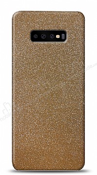 Dafoni Samsung Galaxy S10 Plus Gold Parlak Simli Telefon Kaplama