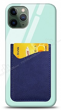 Eiroo iPhone 11 Pro Max Silikon Kenarl Kartlkl Mavi Cam Klf