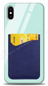 Eiroo iPhone X / XS Silikon Kenarl Kartlkl Mavi Cam Klf