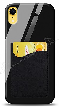 Eiroo iPhone XR Silikon Kenarl Kartlkl Siyah Cam Klf