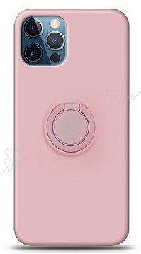 Eiroo Ring Color iPhone 12 Pro Max 6.7 in Yzk Tutuculu Ak Pembe Silikon Klf