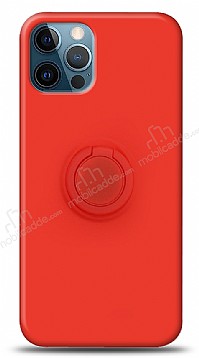 Eiroo Ring Color iPhone 12 Pro Max 6.7 in Yzk Tutuculu Krmz Silikon Klf