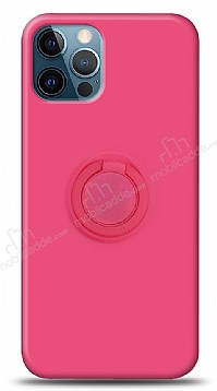 Eiroo Ring Color iPhone 12 Pro Max 6.7 in Yzk Tutuculu Pembe Silikon Klf