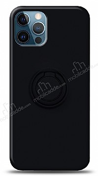 Eiroo Ring Color iPhone 12 Pro Max 6.7 in Yzk Tutuculu Siyah Silikon Klf