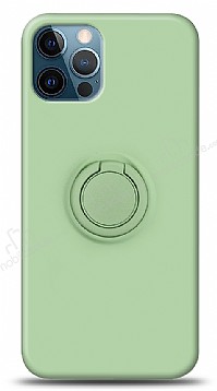 Eiroo Ring Color iPhone 12 Pro Max 6.7 in Yzk Tutuculu Yeil Silikon Klf