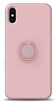 Eiroo Ring Color iPhone XS Max Yzk Tutuculu Ak Pembe Silikon Klf