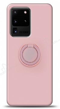Eiroo Ring Color Samsung Galaxy S20 Ultra Yzk Tutuculu Ak Pembe Silikon Klf