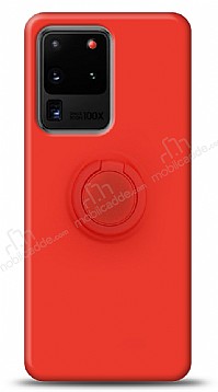 Eiroo Ring Color Samsung Galaxy S20 Ultra Yzk Tutuculu Krmz Silikon Klf