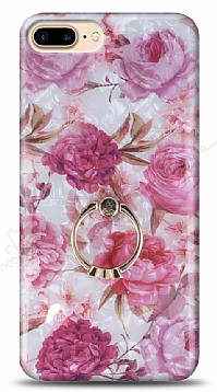 Eiroo Satin iPhone 7 Plus / 8 Plus Pink Roses Yzk Tutuculu Silikon Klf