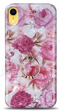 Eiroo Satin iPhone XR Pink Roses Yzk Tutuculu Silikon Klf