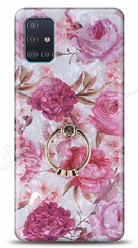 Eiroo Satin Samsung Galaxy A51 Pink Roses Yzk Tutuculu Silikon Klf