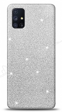 Eiroo Silvery Samsung Galaxy M51 Simli Silver Silikon Klf