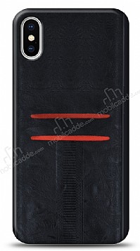 Eiroo Wallet iPhone X Deri Grnml Siyah Silikon Klf