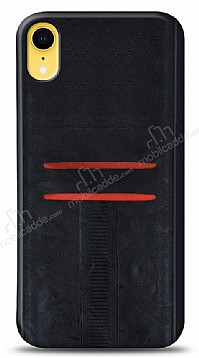 Eiroo Wallet iPhone XR Deri Grnml Siyah Silikon Klf