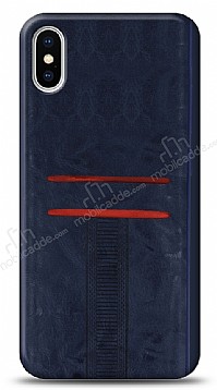 Eiroo Wallet iPhone XS Max Deri Grnml Mavi Silikon Klf