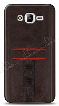 Eiroo Wallet Samsung Galaxy J7 / Galaxy J7 Core Deri Grnml Kahverengi Silikon Klf