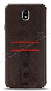 Eiroo Wallet Samsung Galaxy J7 Pro 2017 Deri Grnml Kahverengi Silikon Klf