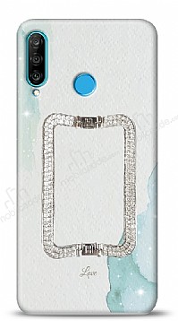 Huawei P30 Lite Love Crystal Kare Silver Tal Tutuculu Resimli Klf