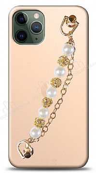 iPhone 11 Pro Max Beyaz ncili Gold Zincirli Klf