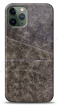 iPhone 11 Pro Max Silikon Kenarl Kartlkl Kahverengi Deri Klf