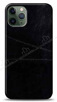 iPhone 11 Pro Max Silikon Kenarl Kartlkl Siyah Deri Klf