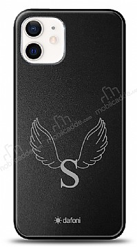 Dafoni Metal iPhone 12 Mini 5.4 in Angel Wing Tek Harf Kiiye zel Klf