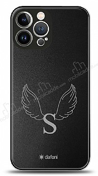 Dafoni Metal iPhone 13 Pro Angel Wing Tek Harf Kiiye zel Klf