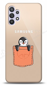Samsung Galaxy A32 4G Penguen Kabartmalı Parlak Resimli Kılıf