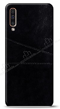 Samsung Galaxy A50 Silikon Kenarl Kartlkl Siyah Deri Klf