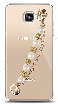 Samsung Galaxy A7 2016 Beyaz ncili Gold Zincirli Klf