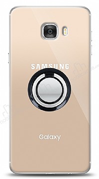 Samsung Galaxy C7 Siyah Tutuculu effaf Klf