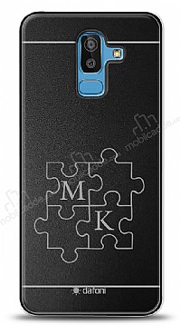 Dafoni Metal Samsung Galaxy J8 ift Harf Puzzle Kiiye zel Klf