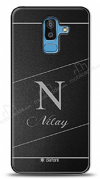 Dafoni Metal Samsung Galaxy J8 Linear Tek Harf simli Kiiye zel Klf