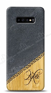 Samsung Galaxy S10 Kiiye zel Tek sim Doal Mermer ve Bambu Klf