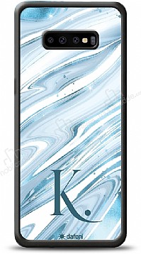 Dafoni Glossy Samsung Galaxy S10 Plus Kiiye zel Harf Simli Mavi Mermer Klf