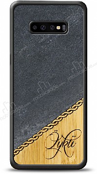 Samsung Galaxy S10 Plus Kiiye zel Tek sim Doal Mermer ve Bambu Klf