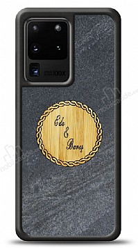 Samsung Galaxy S20 Ultra Kiiye zel ift sim Doal Mermer ve Bambu Klf