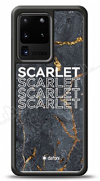Dafoni Glossy Samsung Galaxy S20 Ultra Kiiye zel simli Simli Siyah Mermer Klf