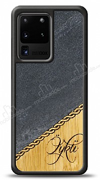 Samsung Galaxy S20 Ultra Kiiye zel Tek sim Doal Mermer ve Bambu Klf