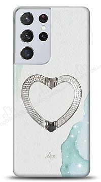 Samsung Galaxy S21 Ultra Love Crystal Kalpli Silver Tal Tutuculu Resimli Klf