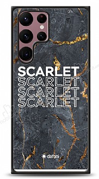 Dafoni Glossy Samsung Galaxy S22 Ultra 5G Kiiye zel simli Simli Siyah Mermer Klf
