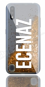 Samsung Galaxy A01 Kiiye zel Simli Sulu Gold Rubber Klf