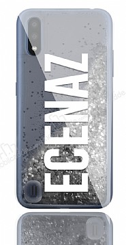 Samsung Galaxy A01 Kiiye zel Simli Sulu Silver Rubber Klf