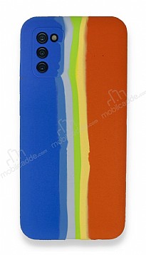 Samsung Galaxy A02s Rainbow Lansman Mavi-Turuncu Silikon Klf